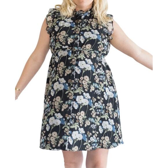 Bianca Balti The Sycamore Mini Maternity Dress Size 2 Black Teal Floral Boho NWT - Picture 1 of 16